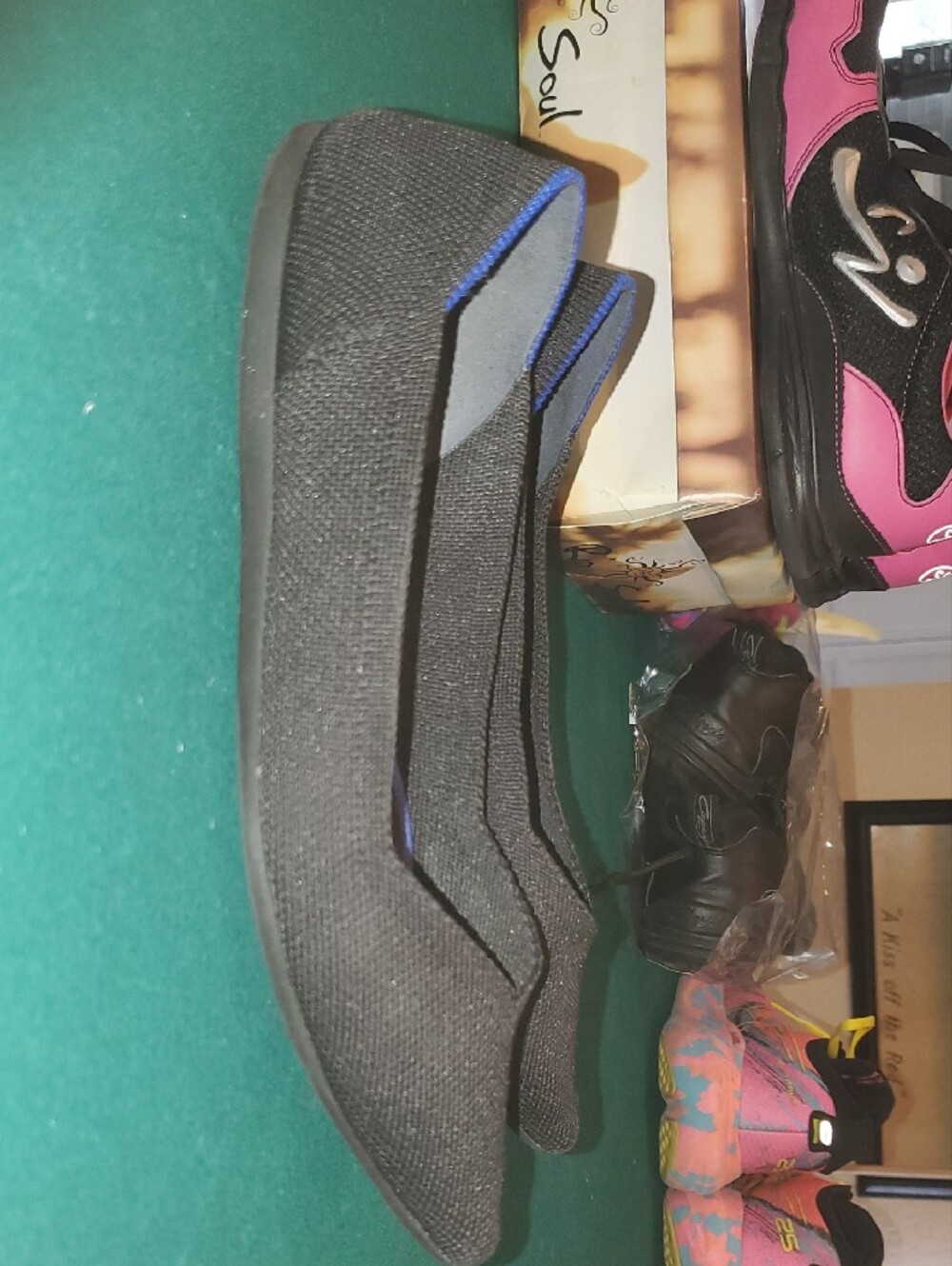 Rothy's Black Pointed Knit Flats with Blue Trim Accents - Picture 5 of 5